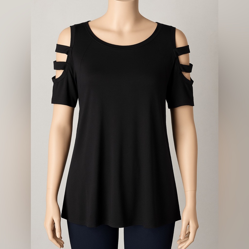 Black Cold Shoulder Tunic Top M